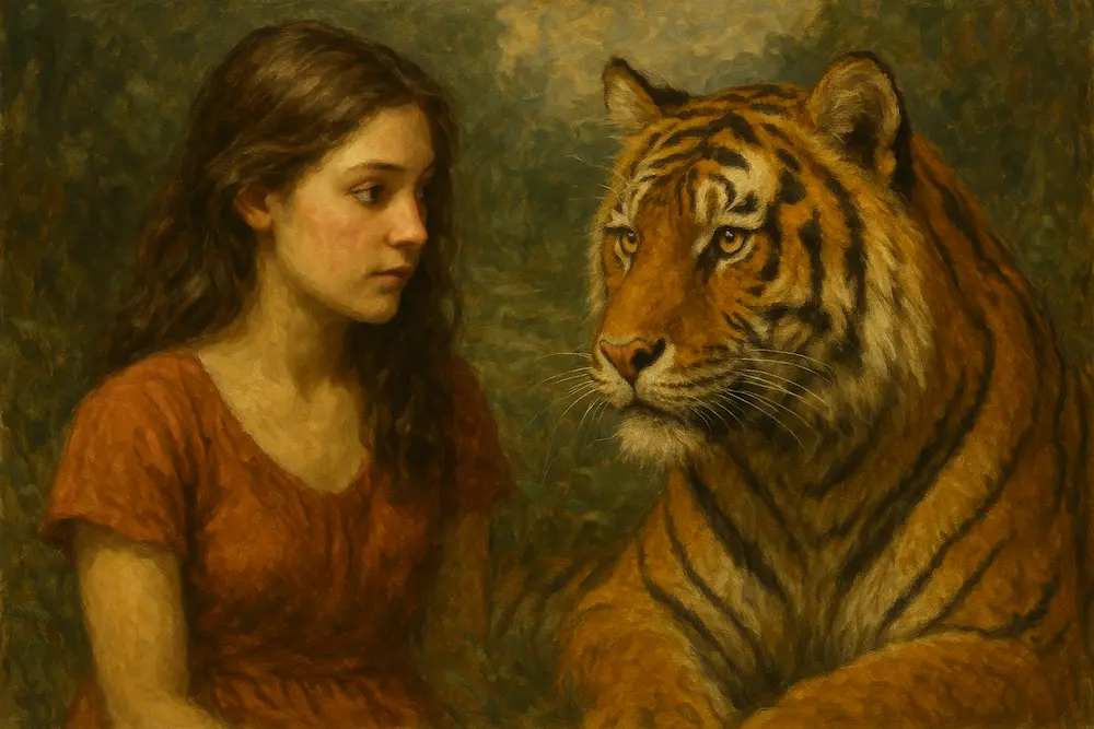 persona con un tigre al lado